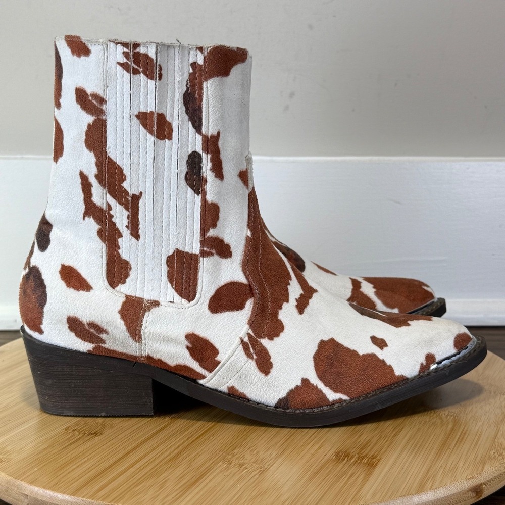 Arider Girl Eagle Boots Women 6.5 Brown White Cow Print Western Ankle Rodeo Boho